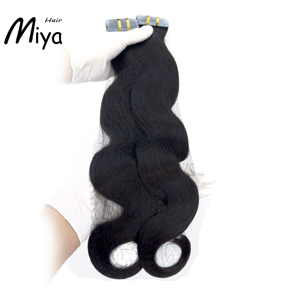 Body Wave Tape Hair Natural Black Virgin Hair Tape Ins Best Quality Double Drawn 100% Cuticle Aligned Human Hair From One Donor 16-30inch Tape In Hair