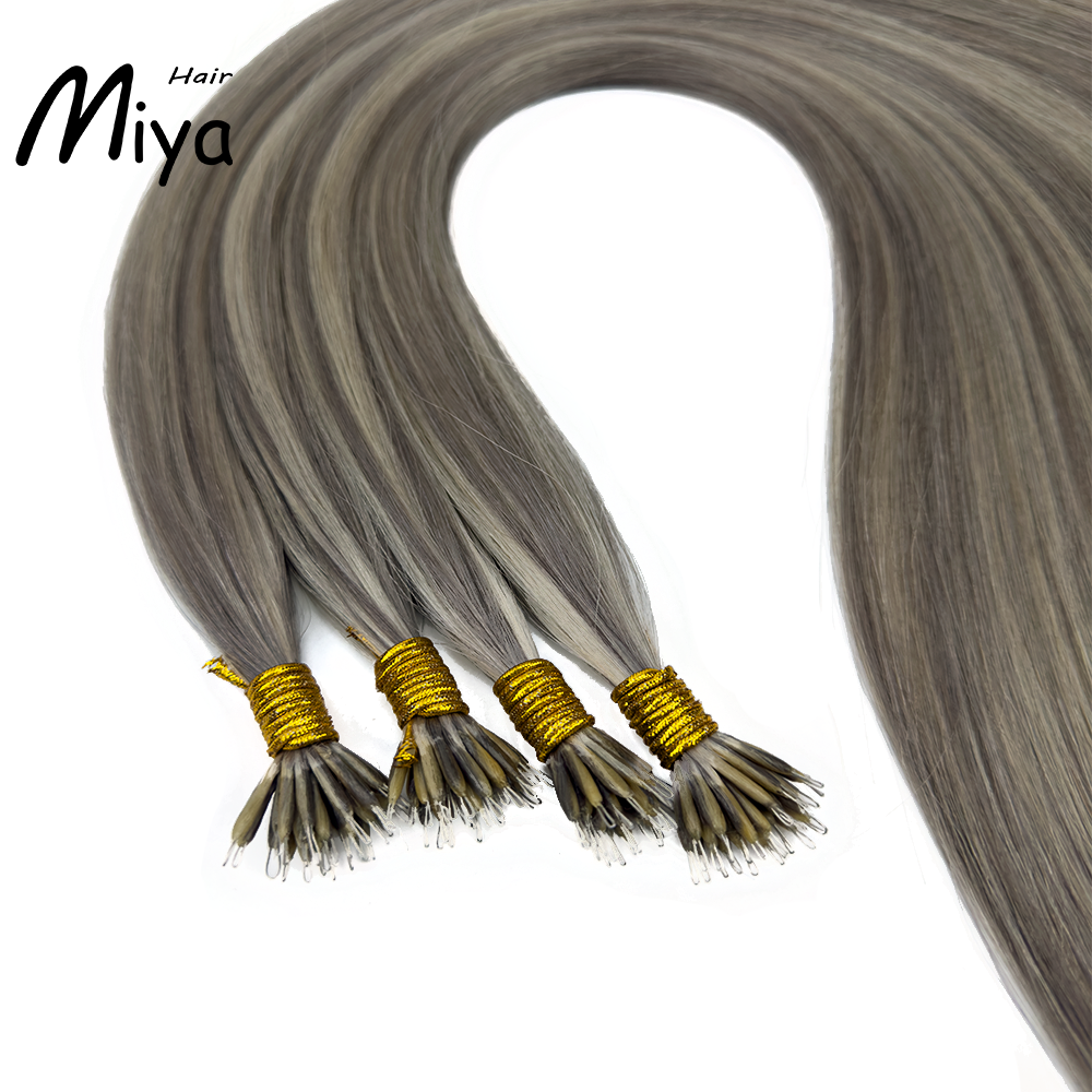 Silver Gray Piano Highlight Nano Ring Hair Best Quality Double Drawn 100% Cuticle Aligned Human Hair From One Donor 16-30inch Nano Bead Hair Extensions Nano Hair