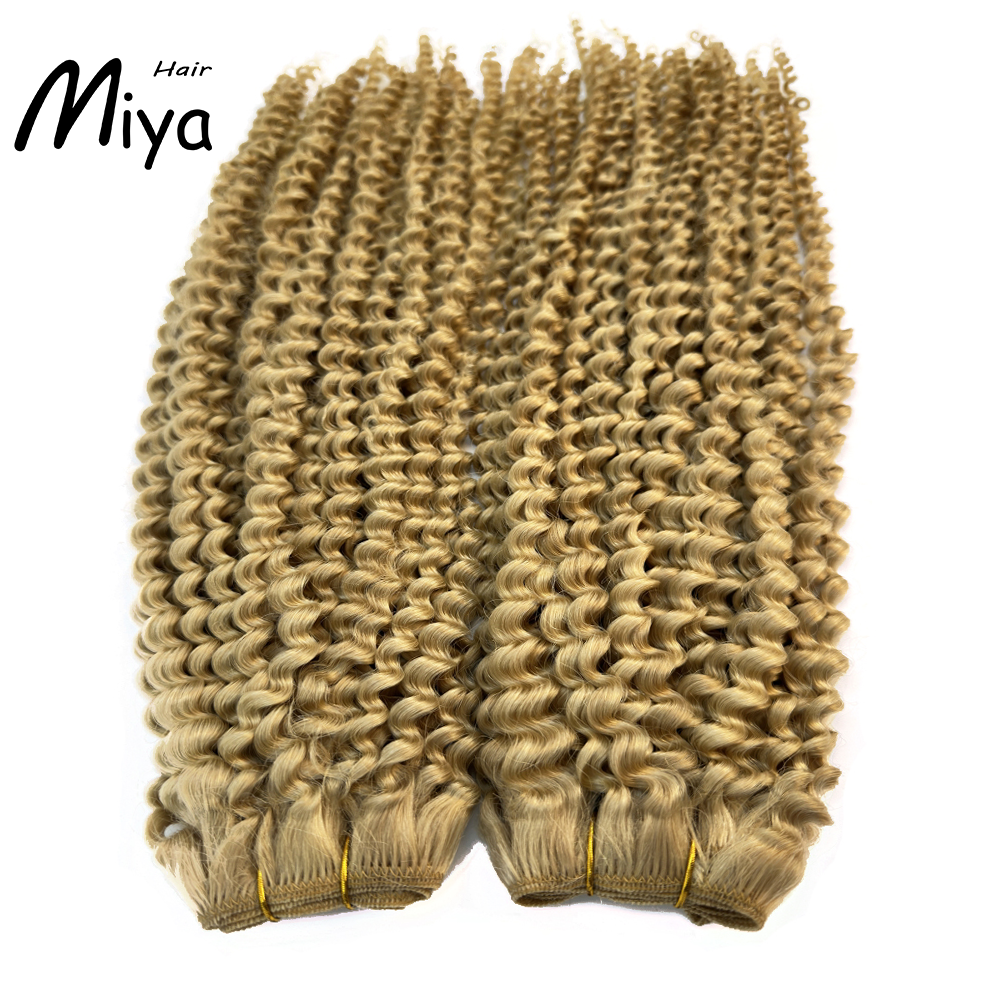 Jerry Curly Hair Kinky Curly Bundles Blonde Bundles Best Quality Double Drawn 100% Cuticle Aligned Human Hair Extensions From One Donor Machine Weft Volume Weft Hair Weft Hair Bundles
